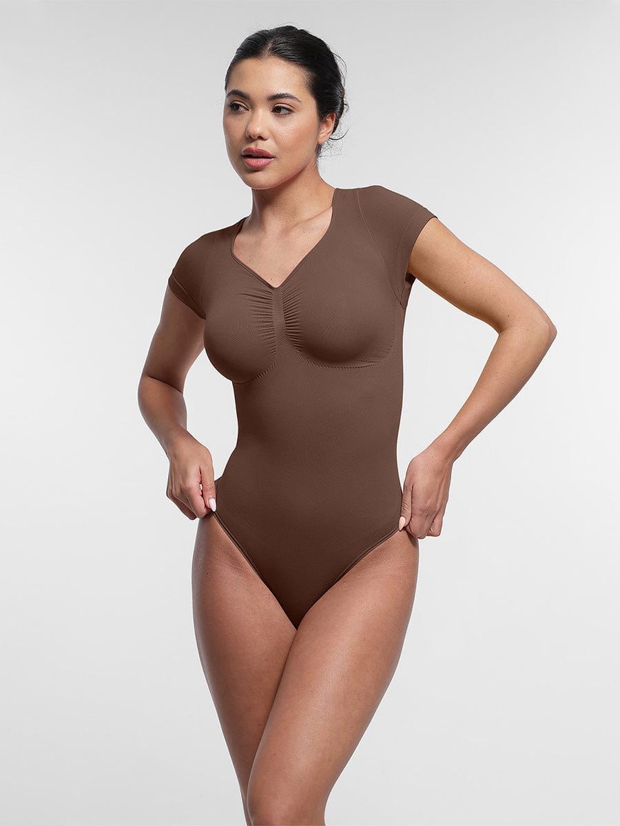 cap sleeves Bust and Waist Control Bodysuit - Auxieswear
