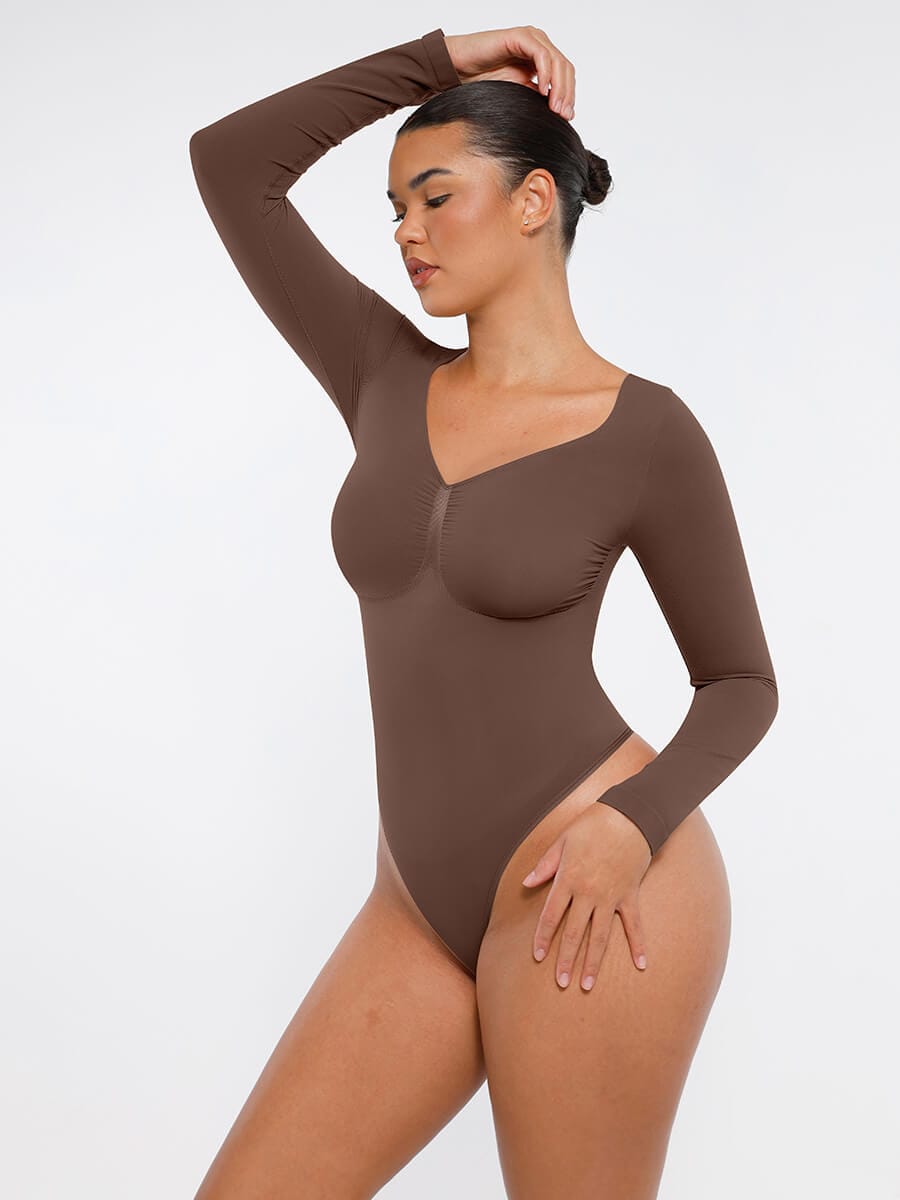 Long Sleeve Chest & Tummy Control Bodysuit - Auxieswear
