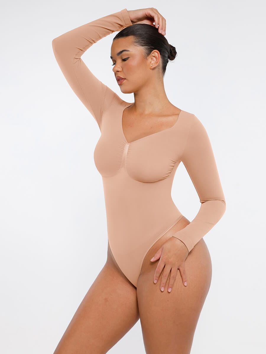 Long Sleeve Chest & Tummy Control Bodysuit - Auxieswear