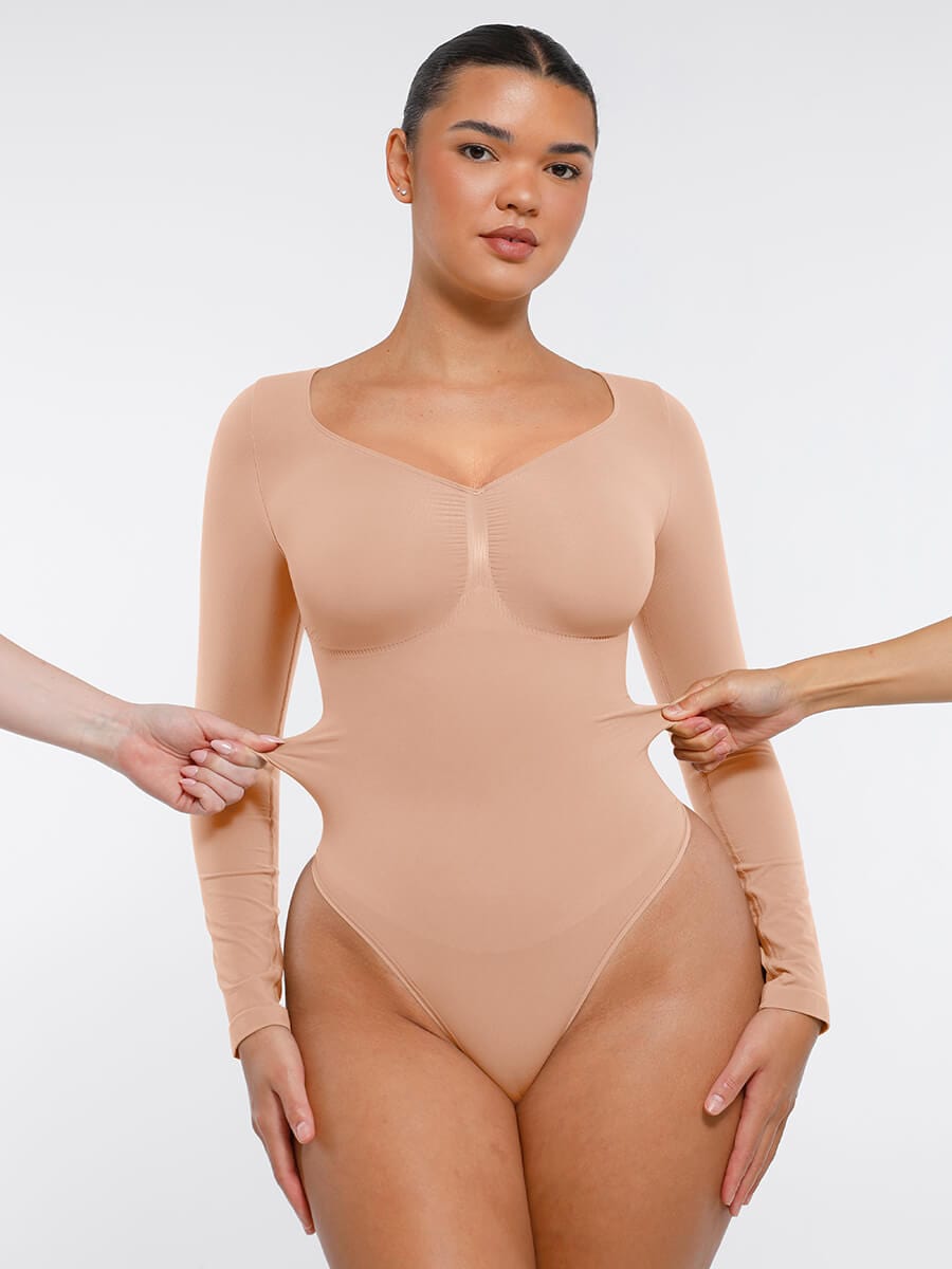 Long Sleeve Chest & Tummy Control Bodysuit - Auxieswear