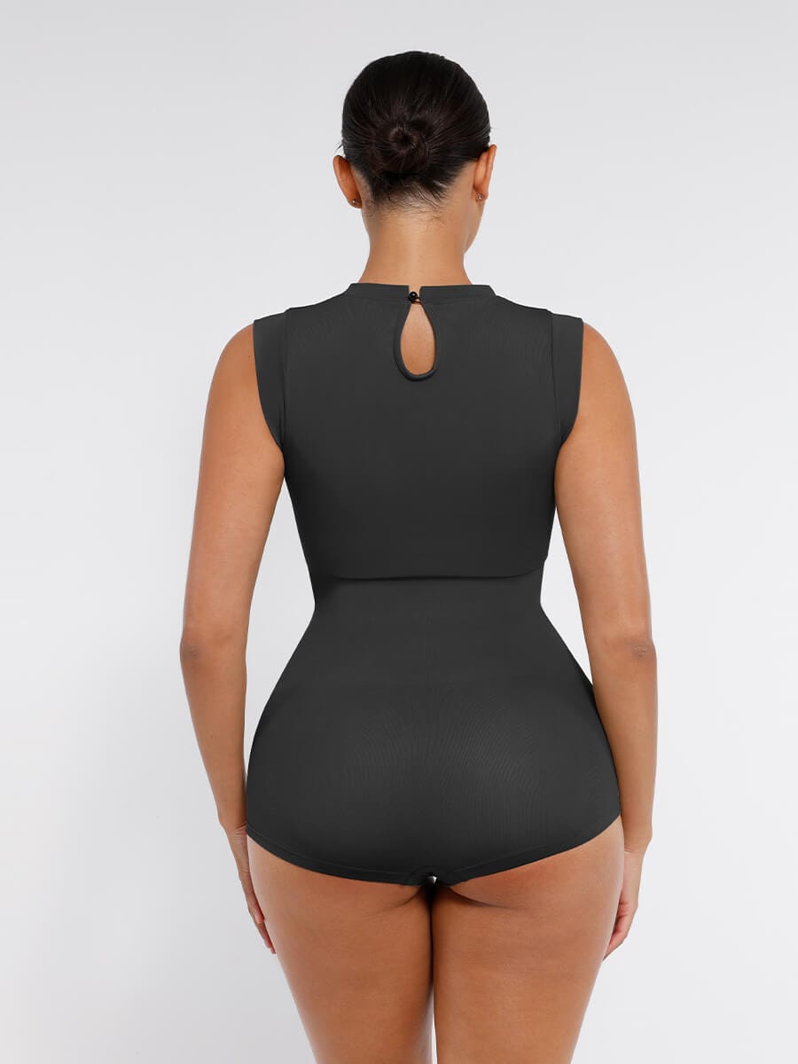 Cap Sleeve Waist & Abdomen Shaping Bodysuit - Auxieswear