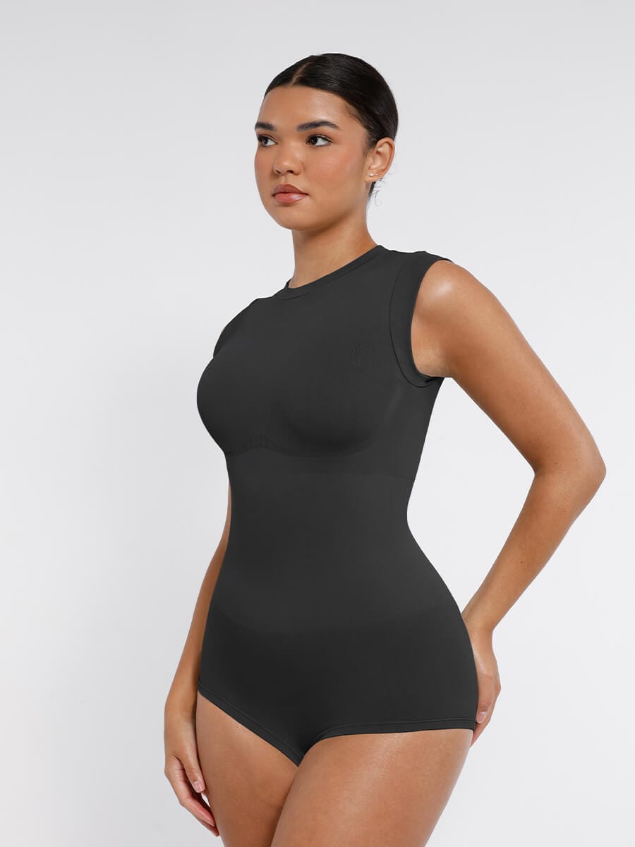 Cap Sleeve Waist & Abdomen Shaping Bodysuit - Auxieswear