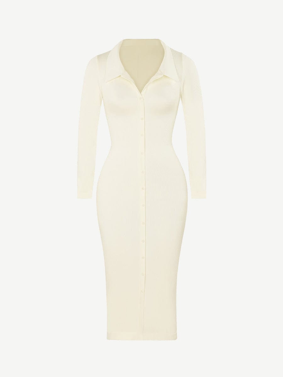 Retro Shirt Style Waist Shaping Casual Midi Dress - Auxieswear