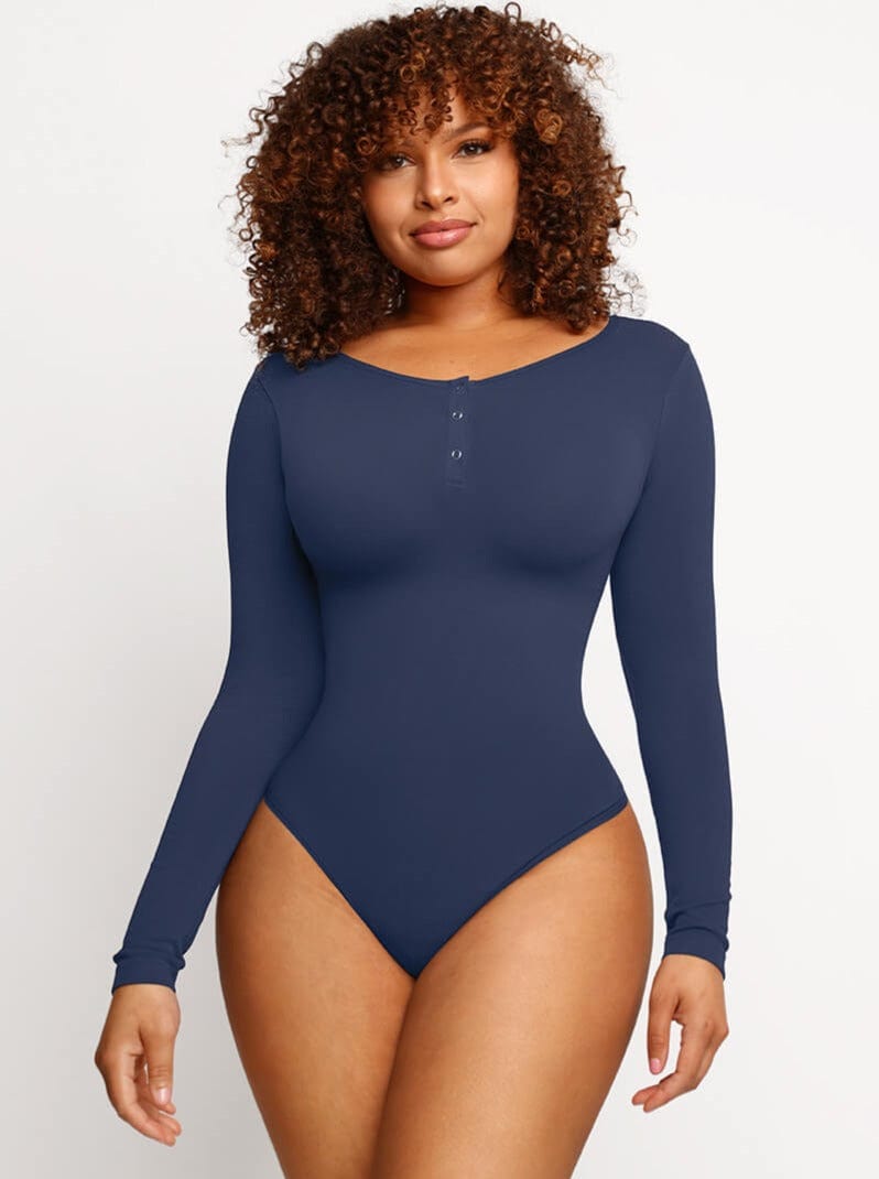 Long Sleeve Scoop Neckline Versatile Bodysuit - Auxieswear