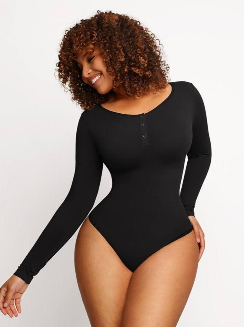 Long Sleeve Scoop Neckline Versatile Bodysuit - Auxieswear