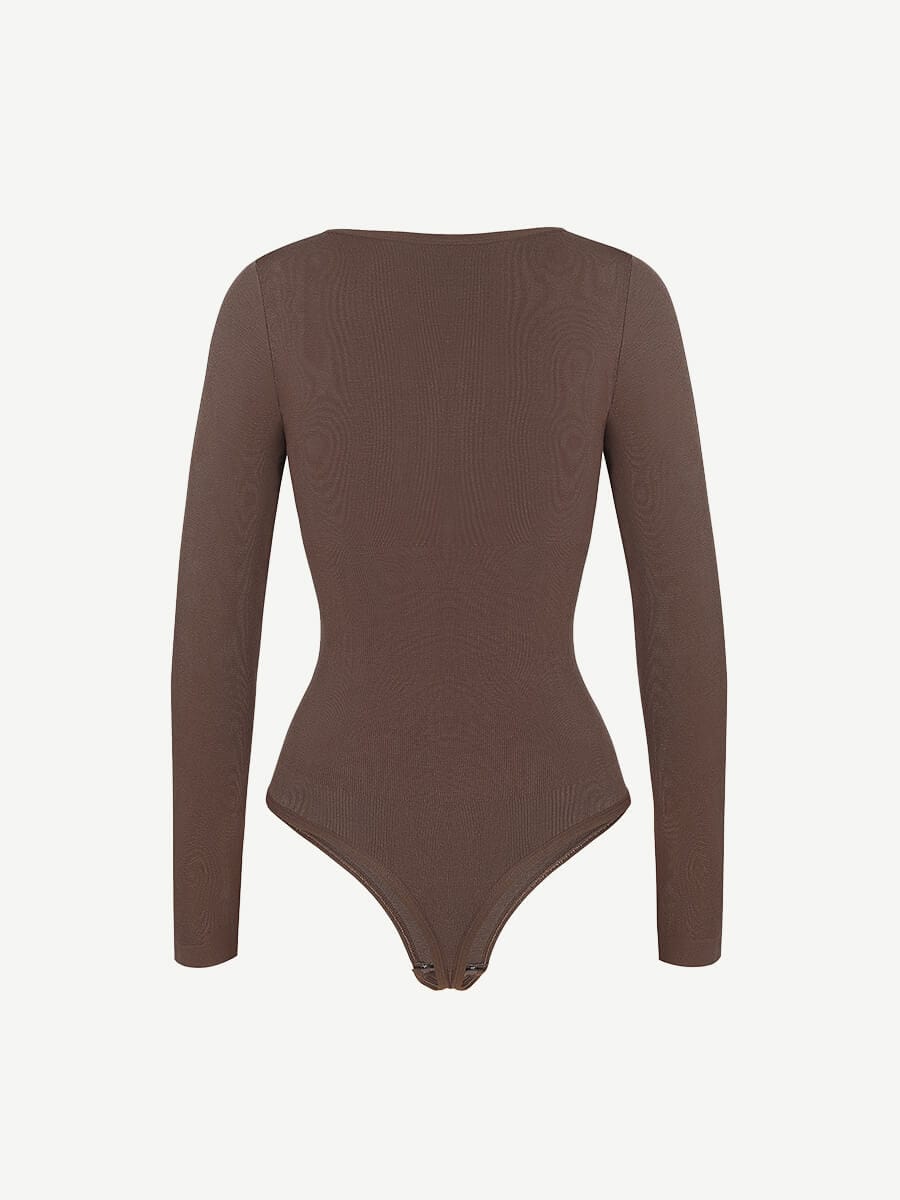 Long Sleeve Scoop Neckline Versatile Bodysuit - Auxieswear