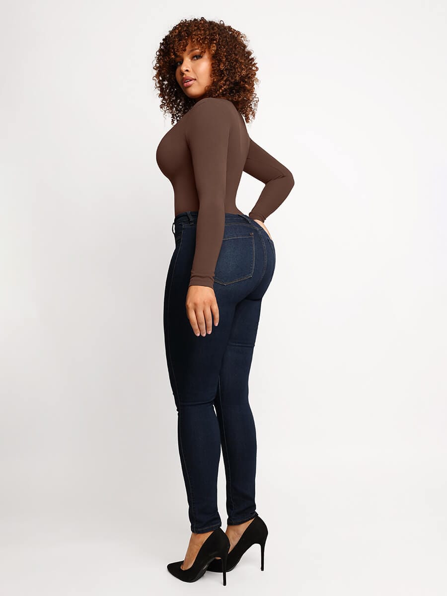 Long Sleeve Scoop Neckline Versatile Bodysuit - Auxieswear