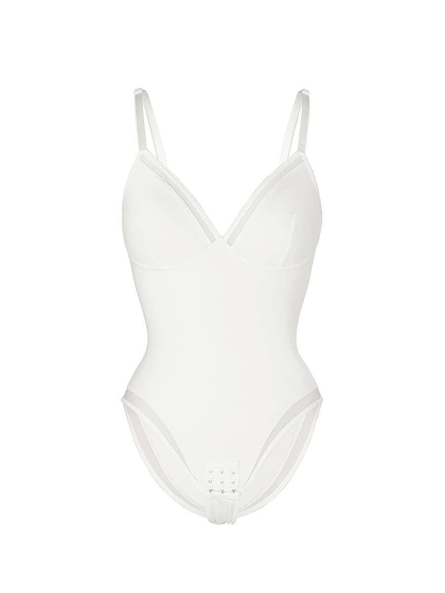 Deep V-Neck Mesh Sheer Bodysuit - Auxieswear