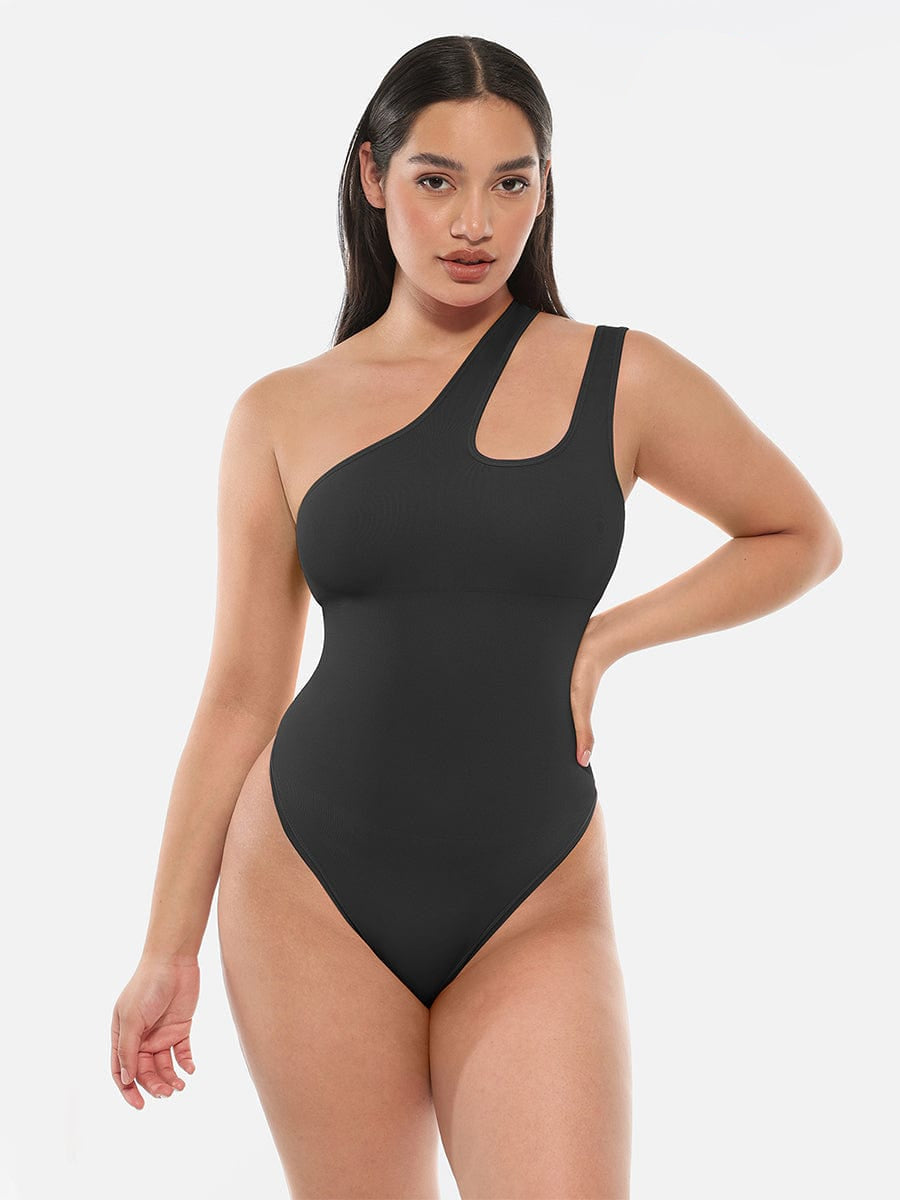 One-shoulder Waist and Abdomen Sculpt Bodysuit - Auxieswear