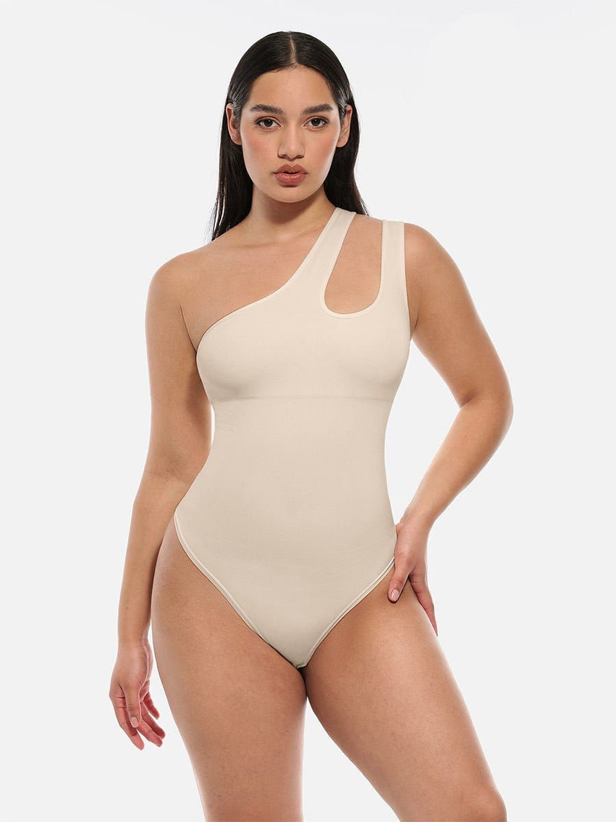 One-shoulder Waist and Abdomen Sculpt Bodysuit - Auxieswear