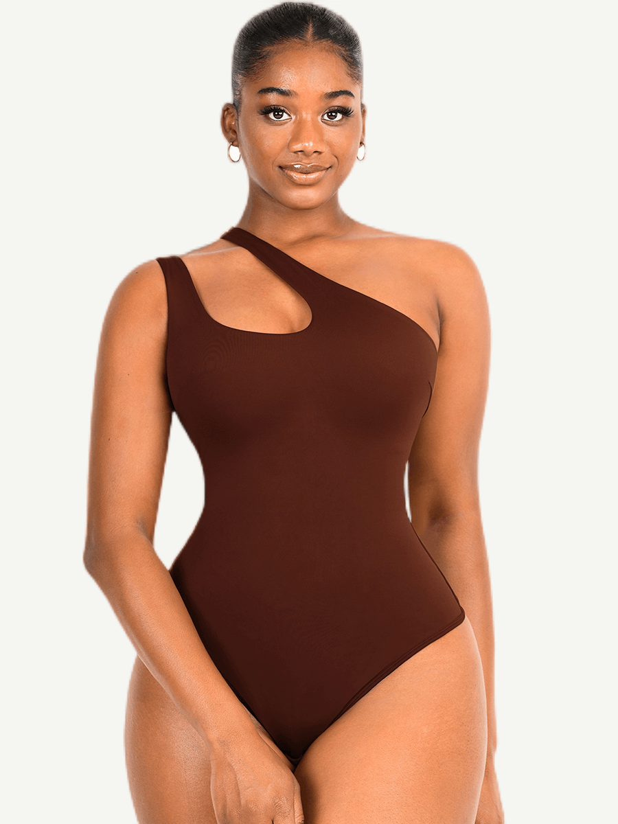 Asymmetrical One Shoulder Cut Out Bodysuit - Auxieswear