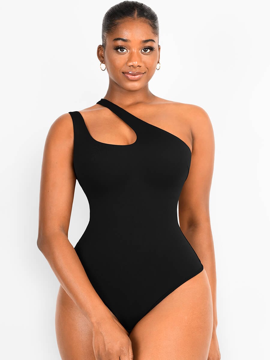 Asymmetrical One Shoulder Cut Out Bodysuit - Auxieswear