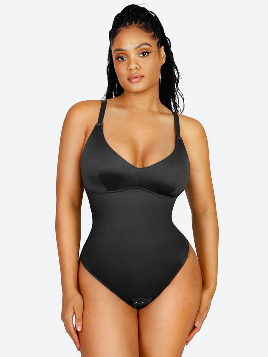 Satin Built-in Elastic Mesh Fabric Bodysuit - Auxieswear