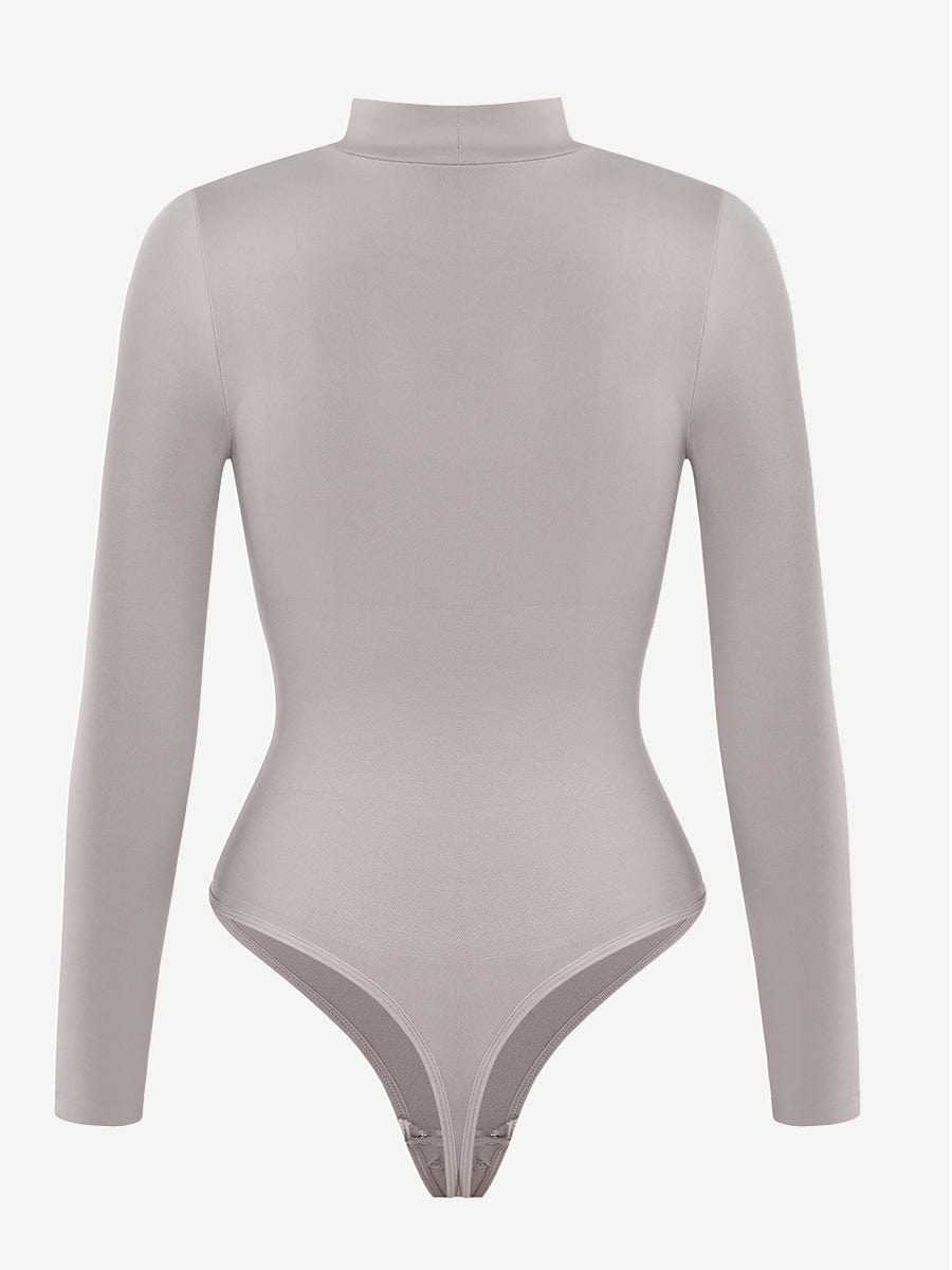 Turtle Neck Long Sleeve Thong Bodysuit - Auxieswear