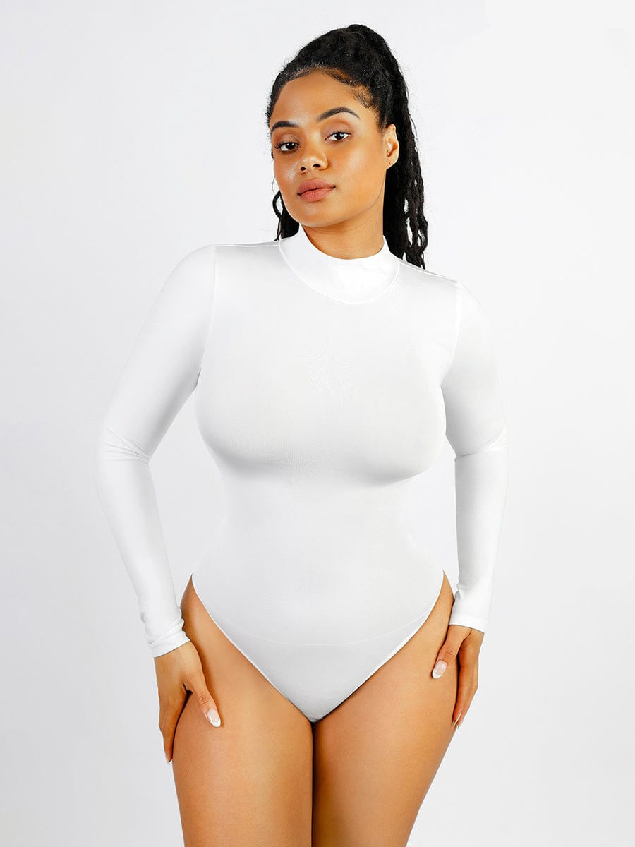 Turtle Neck Long Sleeve Thong Bodysuit - Auxieswear