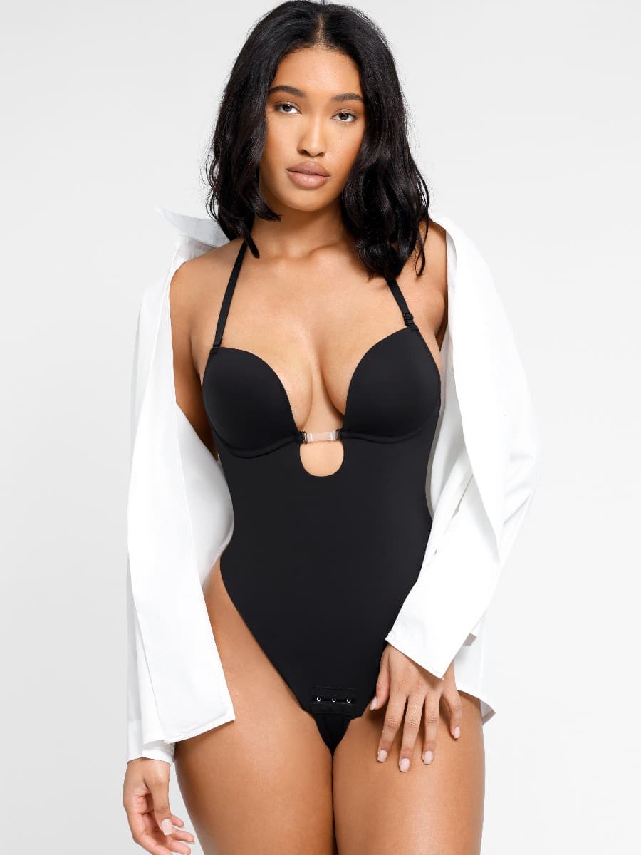 Low-Cut Backless Bodysuit with Snap Crotch - Auxieswear