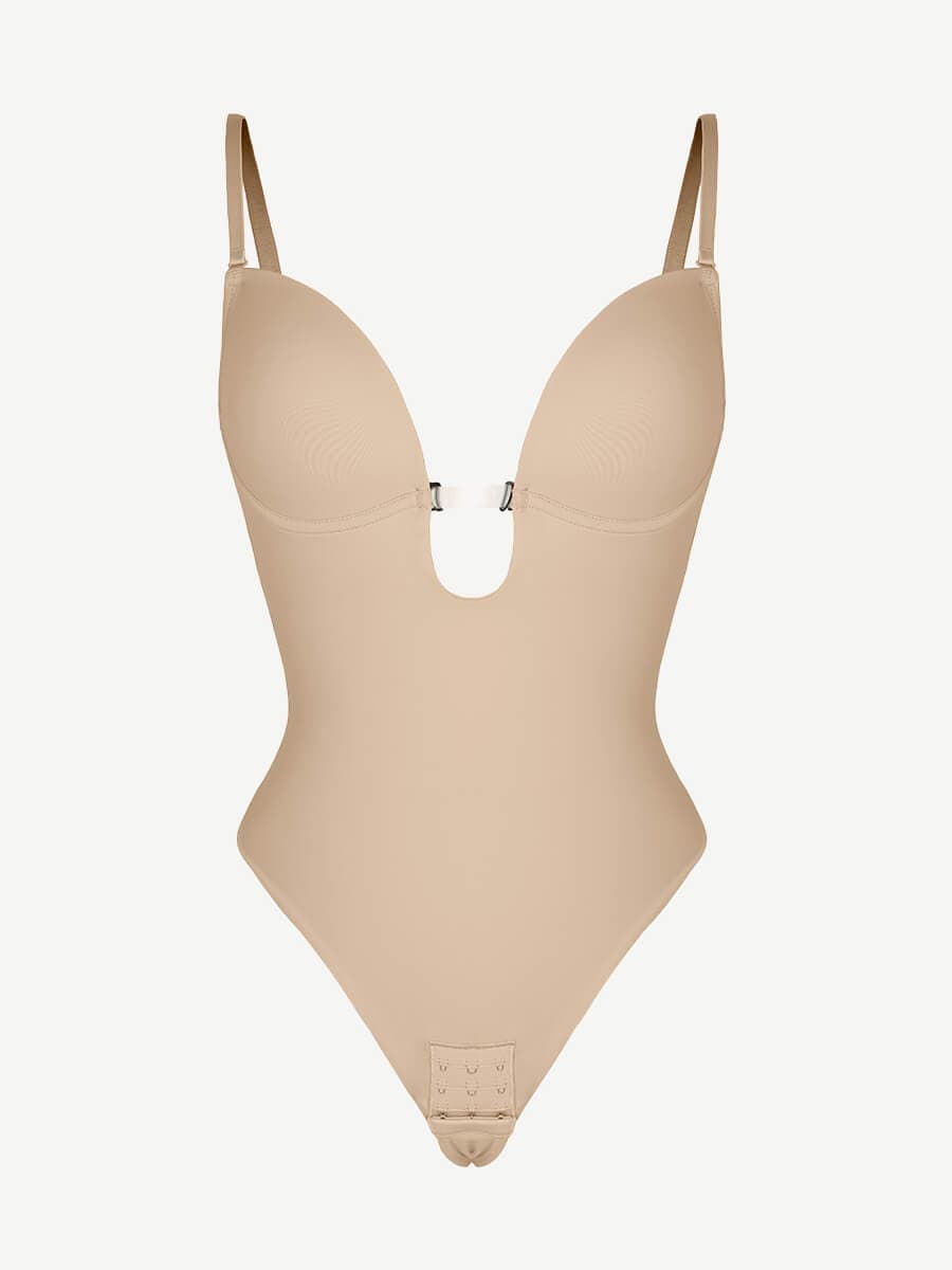 Low-Cut Backless Bodysuit with Snap Crotch - Auxieswear