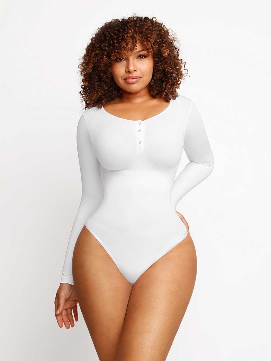 Long Sleeve Scoop Neckline Versatile Bodysuit - Auxieswear