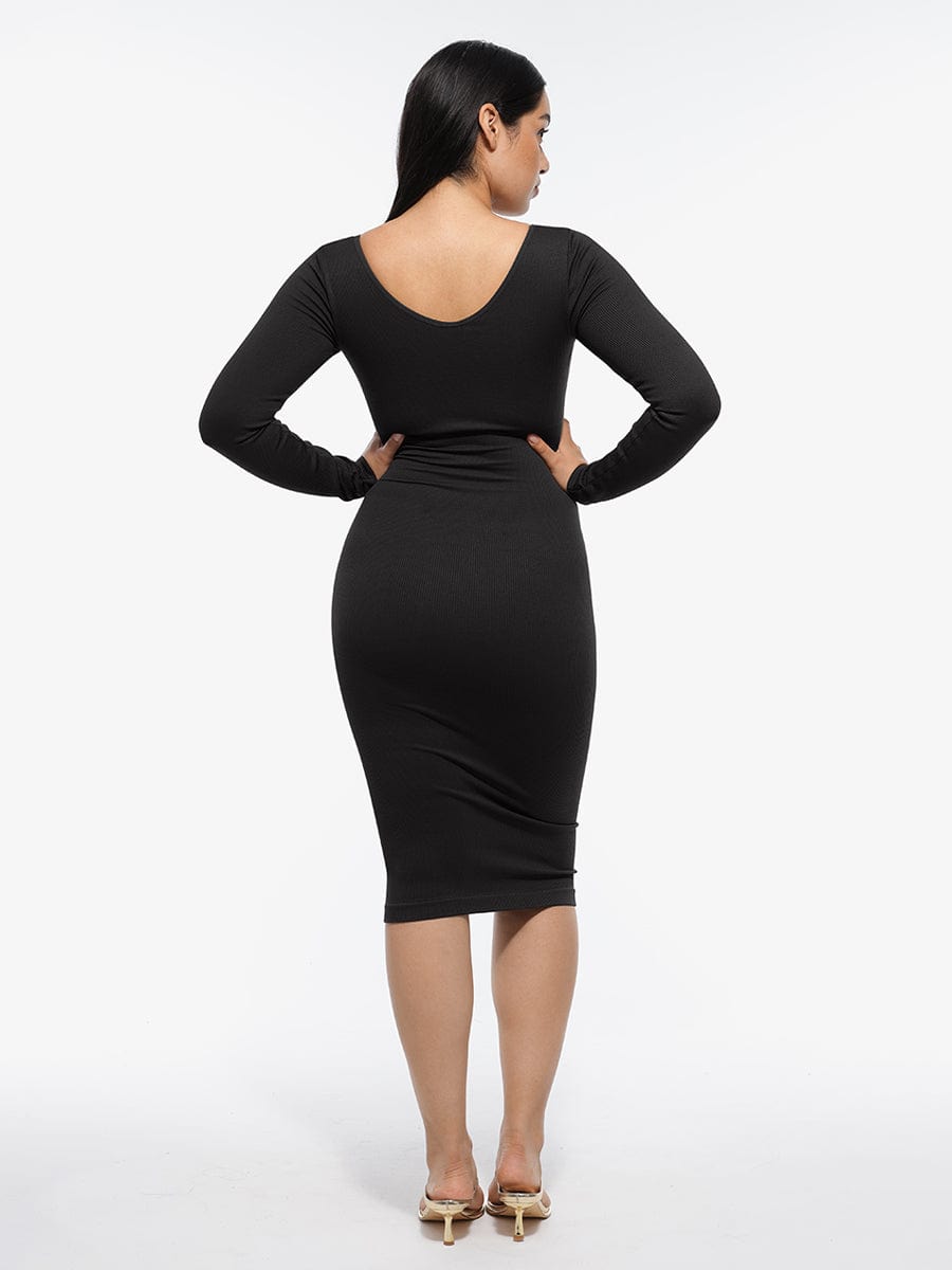 V-Neck Waist Control Dress with Removable Bra Pads - Auxieswear