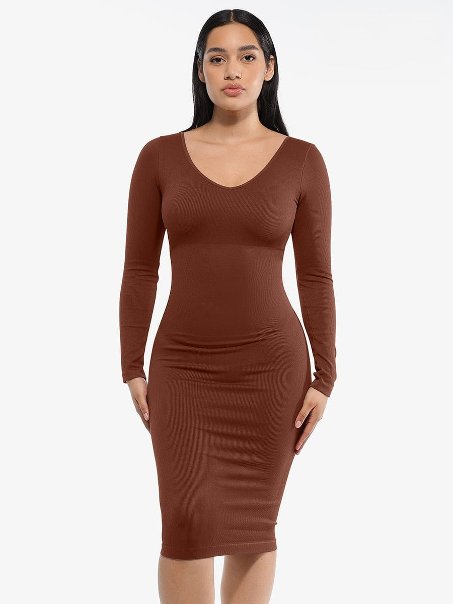V-Neck Waist Control Dress with Removable Bra Pads - Auxieswear