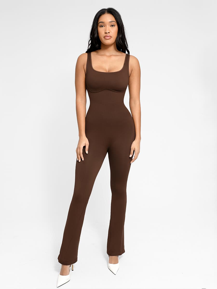 Square Neck U-Back Design Flared Jumpsuit - Auxieswear