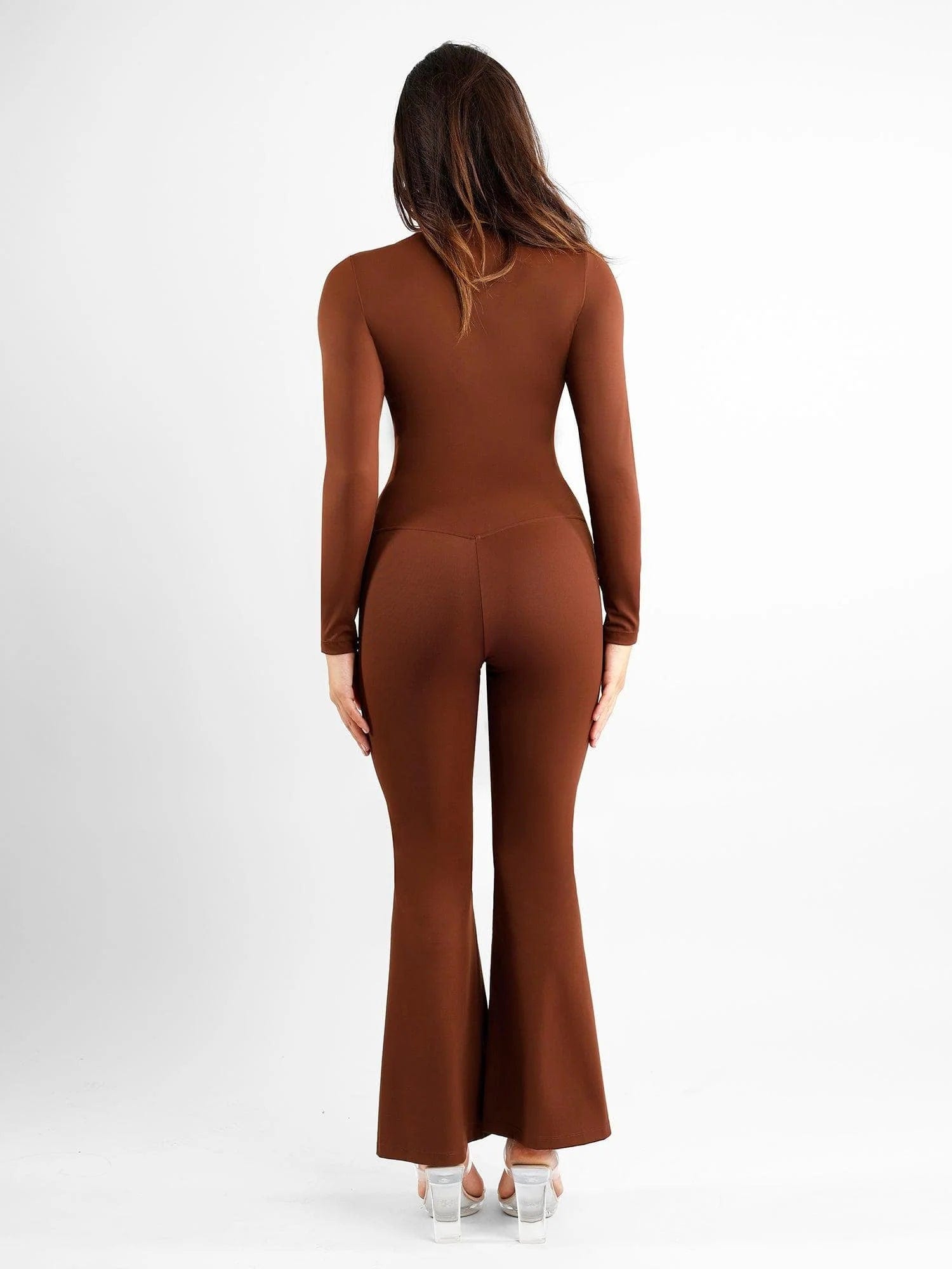 High-Rise Tummy Control Flare Pants with Split Hem - Auxieswear