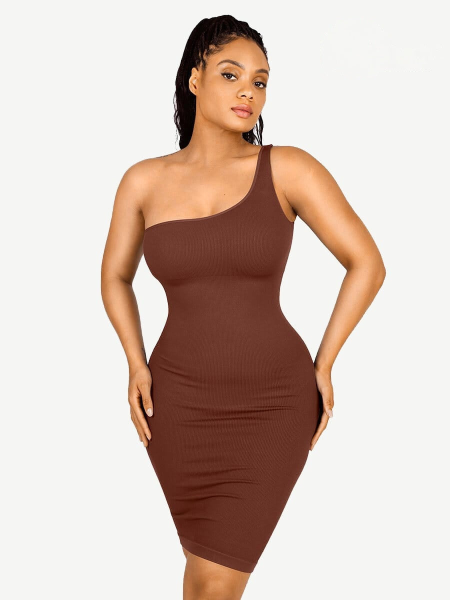 One-Shoulder Design Waist Sculpting Dress - Auxieswear