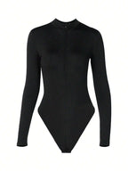 Long Sleeve Waist Shaping Zipper Collar Bodysuit