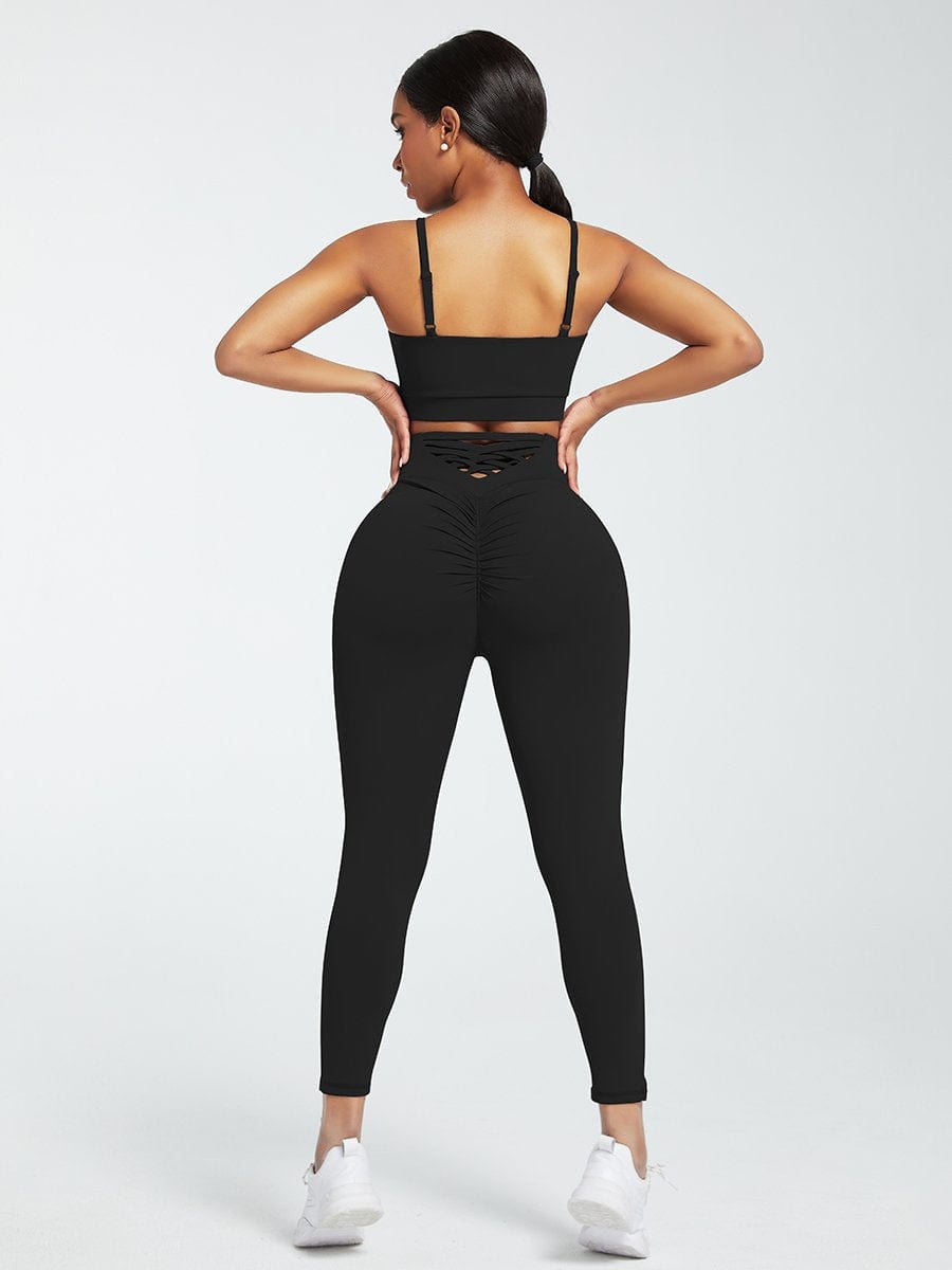 Crisscross Straps Tops & High Waist Leggings - Auxieswear