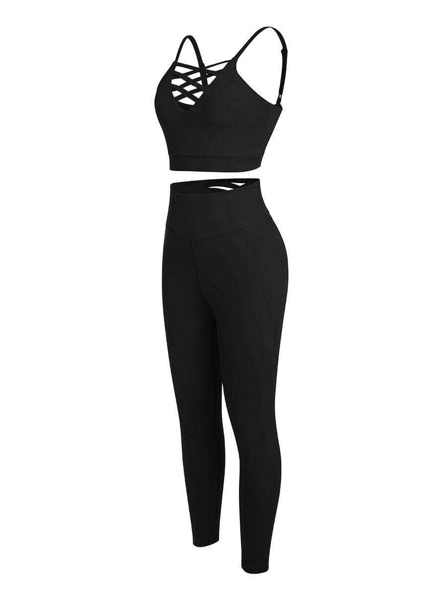 Crisscross Straps Tops & High Waist Leggings - Auxieswear