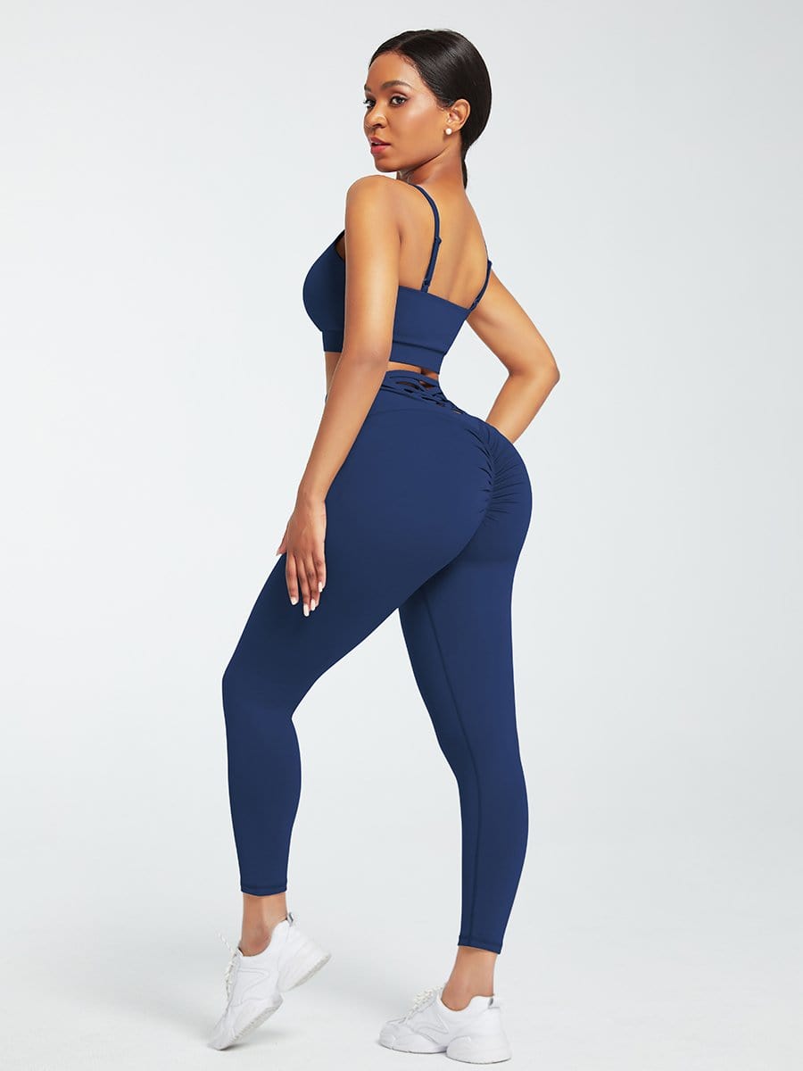 Crisscross Straps Tops & High Waist Leggings - Auxieswear