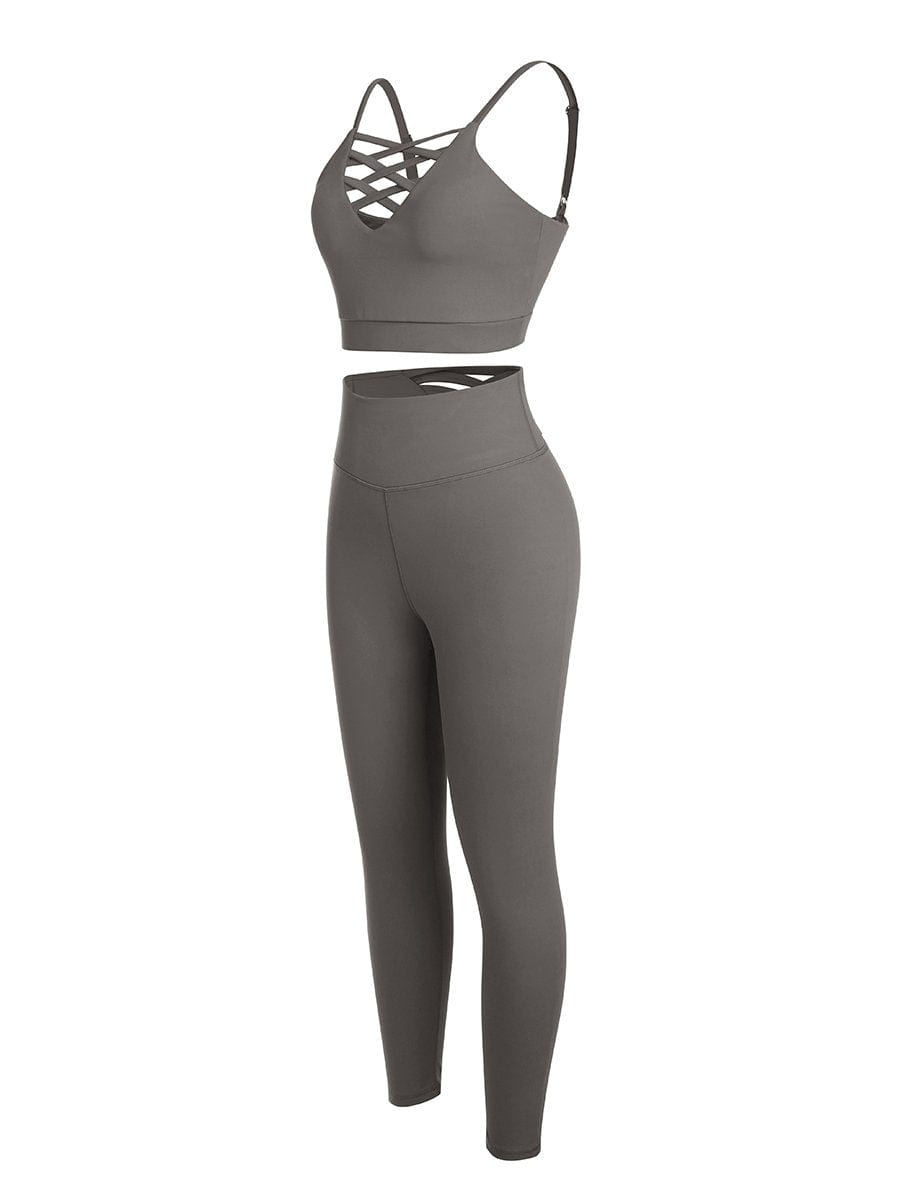 Crisscross Straps Tops & High Waist Leggings - Auxieswear