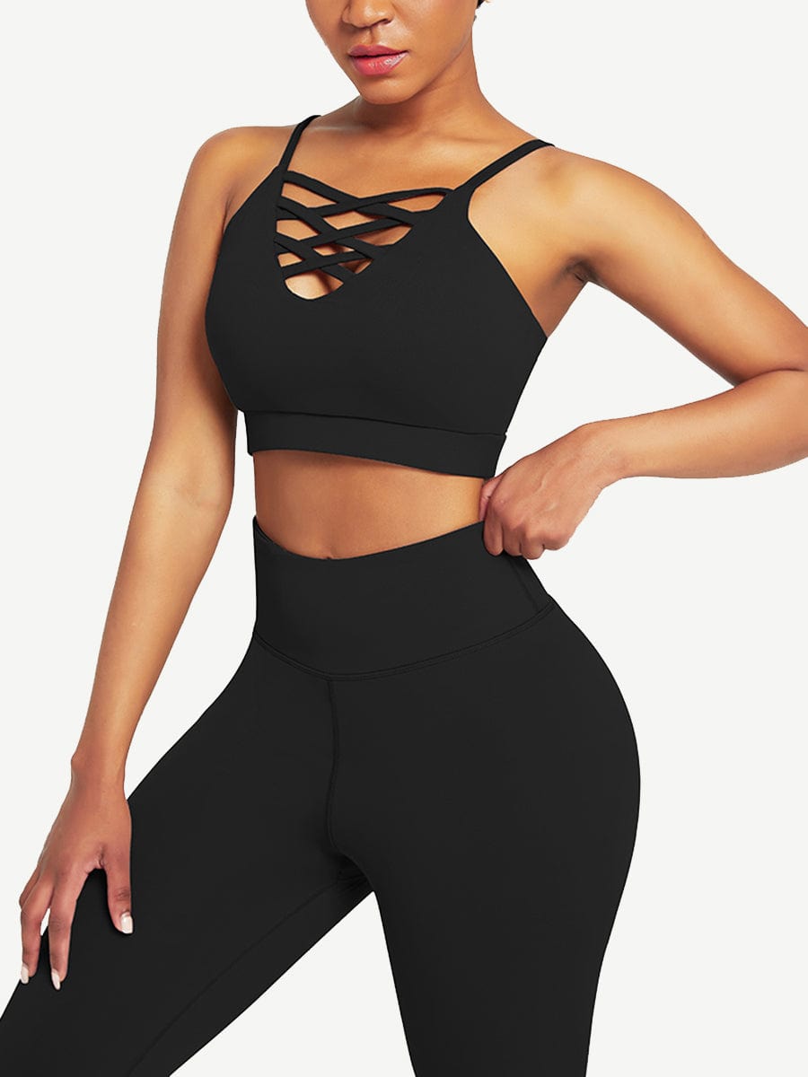 Crisscross Straps Tops & High Waist Leggings - Auxieswear