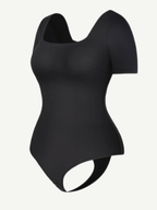 Square-Neck Short-Sleeve Tummy Control Body Shaper