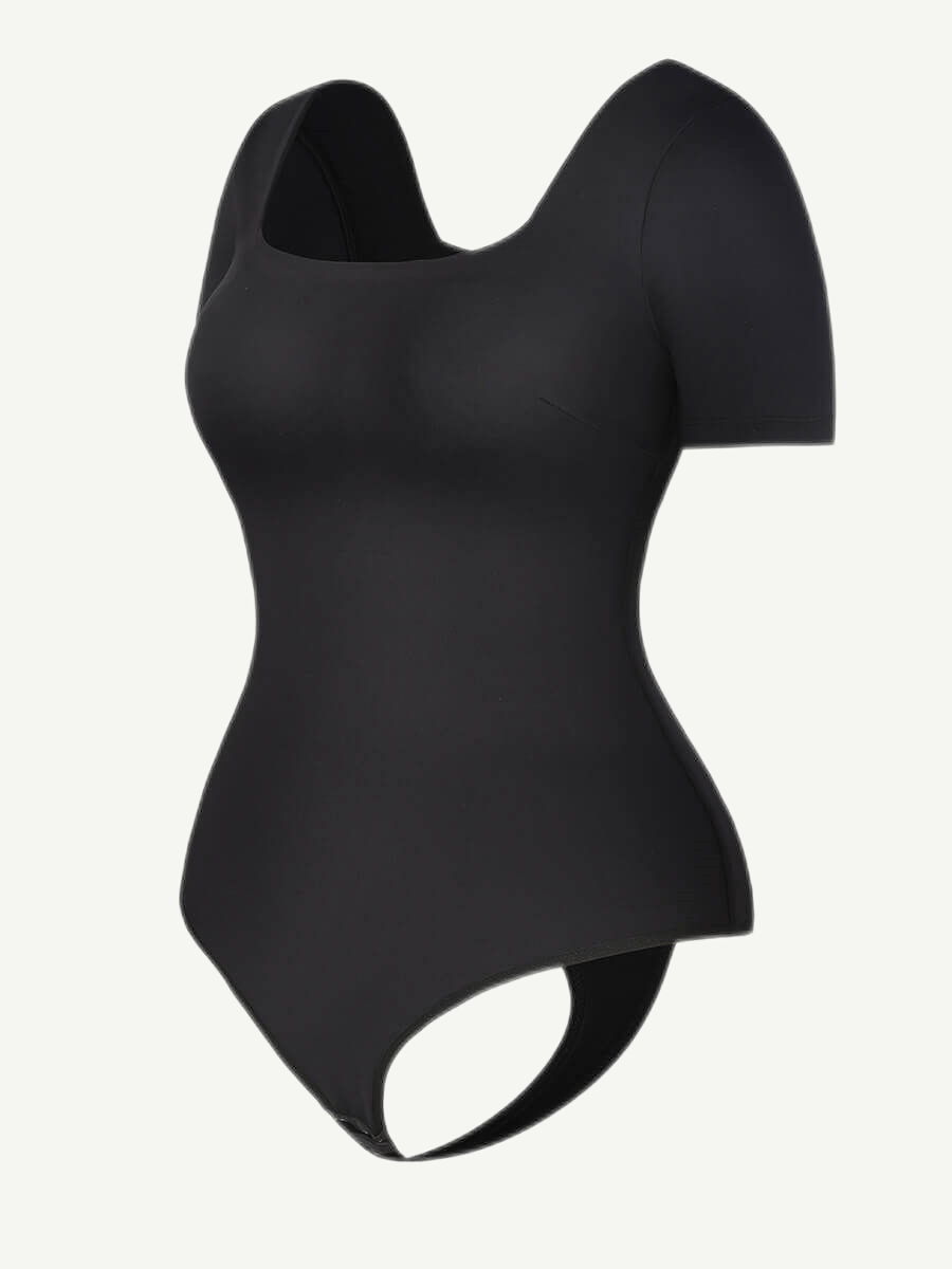 Square-Neck Short-Sleeve Tummy Control Body Shaper