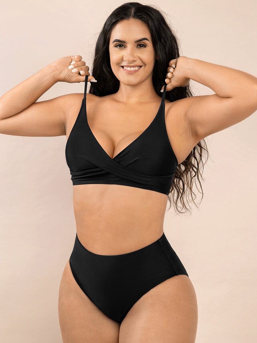 Cross Front One Piece Swimsuit Top with Adjustable Straps - Auxieswear