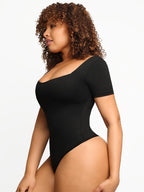 Square-Neck Short-Sleeve Tummy Control Body Shaper