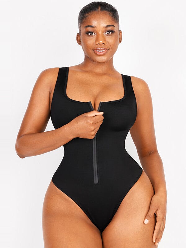 Tummy Control One-Piece Swimsuit with Waterproof Zip Line - Auxieswear