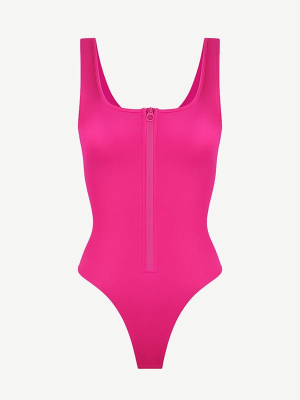 Tummy Control One-Piece Swimsuit with Waterproof Zip Line
