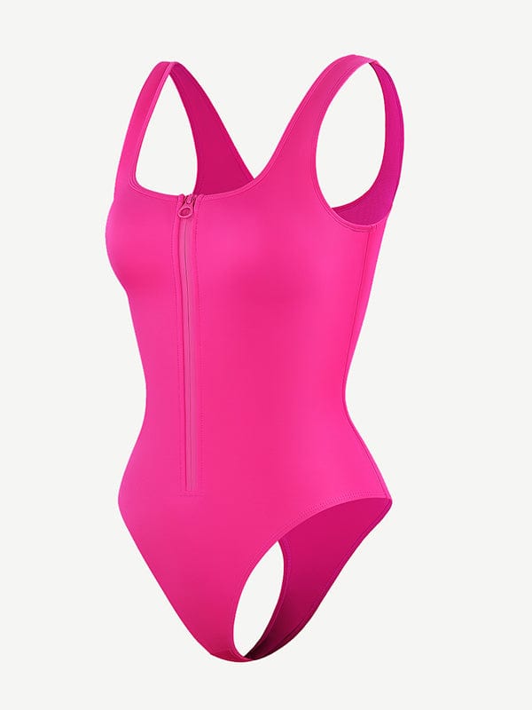 Tummy Control One-Piece Swimsuit with Waterproof Zip Line - Auxieswear
