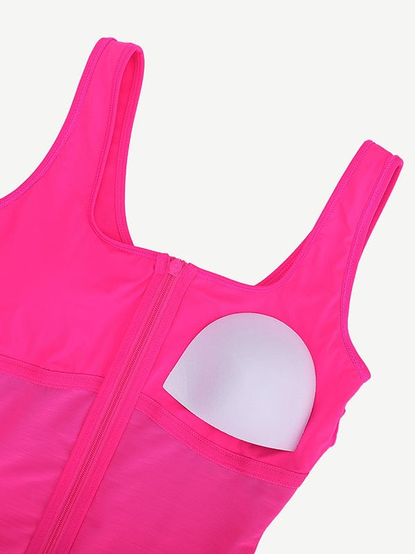 Tummy Control One-Piece Swimsuit with Waterproof Zip Line - Auxieswear