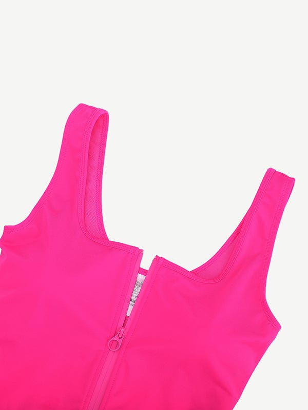 Tummy Control One-Piece Swimsuit with Waterproof Zip Line