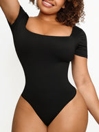 Square-Neck Short-Sleeve Tummy Control Body Shaper