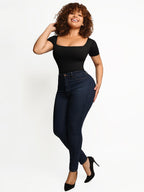 Square-Neck Short-Sleeve Tummy Control Body Shaper