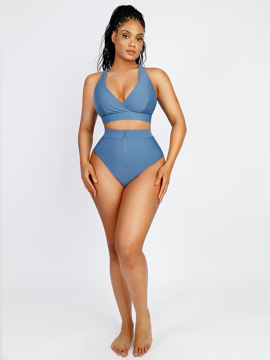 High-Waist Slimming Bikini Bottom with Waterproof Zip Line