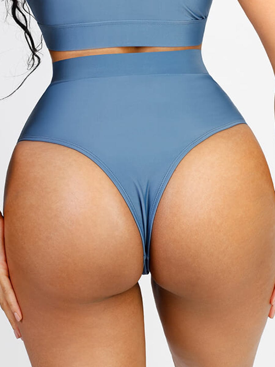 High-Waist Slimming Bikini Bottom with Waterproof Zip Line