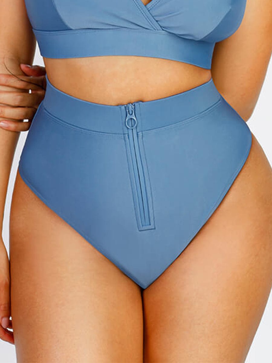 High-Waist Slimming Bikini Bottom with Waterproof Zip Line