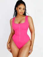 Tummy Control One-Piece Swimsuit with Waterproof Zip Line