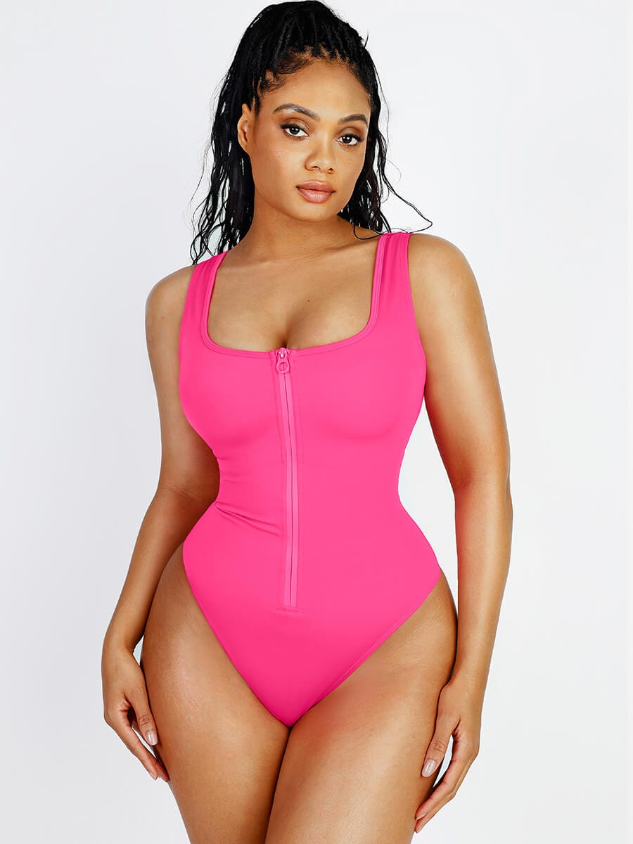 Tummy Control One-Piece Swimsuit with Waterproof Zip Line