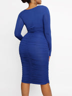 Square-neck Long-sleeve Shaping Dress